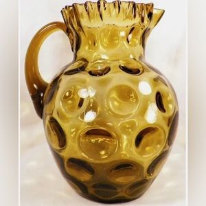 Northwood Coin Dot Pitcher
Amber Water Lemonade Blown
Glass Ruffled Antique